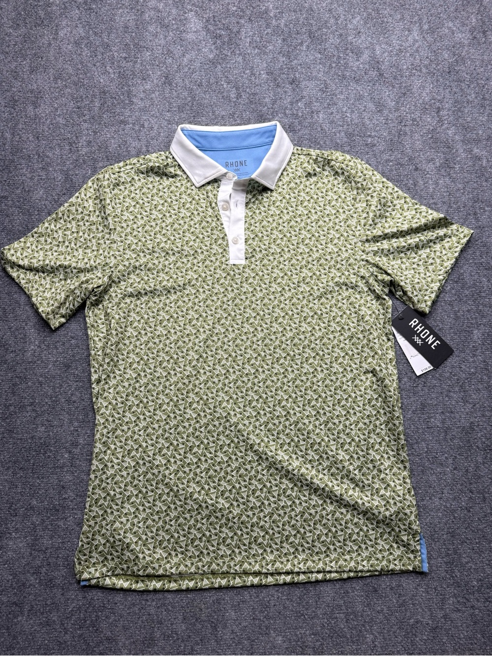 RHONE Men’s Small Green Patterned Performance Nwt Polo